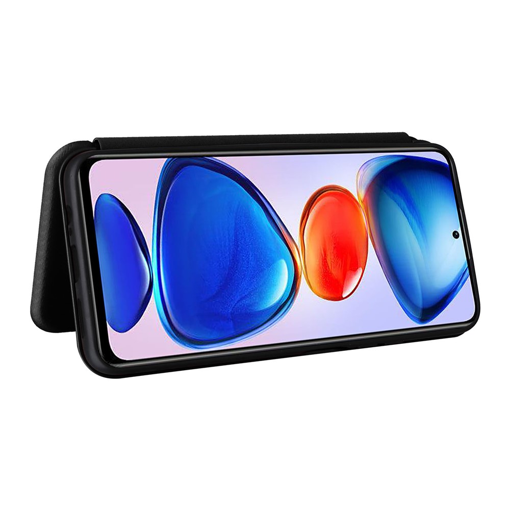 Card Slot Ring Strap Carbon Fiber Texture Case Anti-scratch Drop-proof Auto-absorbed Magnetic Closure Leather Phone Cover with Stand for Xiaomi Redmi Note 11 5G/Poco M4 Pro 5G - Black-4