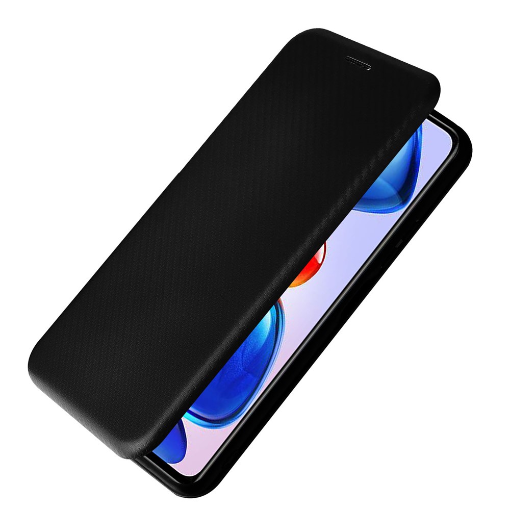 Card Slot Ring Strap Carbon Fiber Texture Case Anti-scratch Drop-proof Auto-absorbed Magnetic Closure Leather Phone Cover with Stand for Xiaomi Redmi Note 11 5G/Poco M4 Pro 5G - Black-6