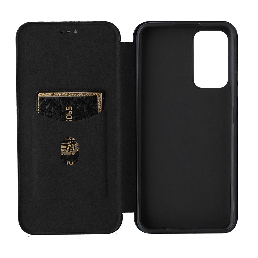 Card Slot Ring Strap Carbon Fiber Texture Case Anti-scratch Drop-proof Auto-absorbed Magnetic Closure Leather Phone Cover with Stand for Xiaomi Redmi Note 11 5G/Poco M4 Pro 5G - Black-7