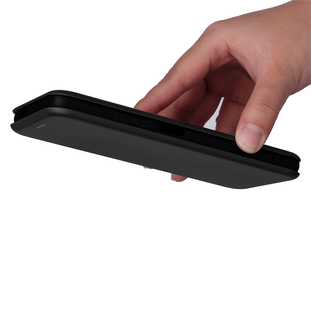 Card Slot Ring Strap Carbon Fiber Texture Case Anti-scratch Drop-proof Auto-absorbed Magnetic Closure Leather Phone Cover with Stand for Xiaomi Redmi Note 11 5G/Poco M4 Pro 5G - Black-8