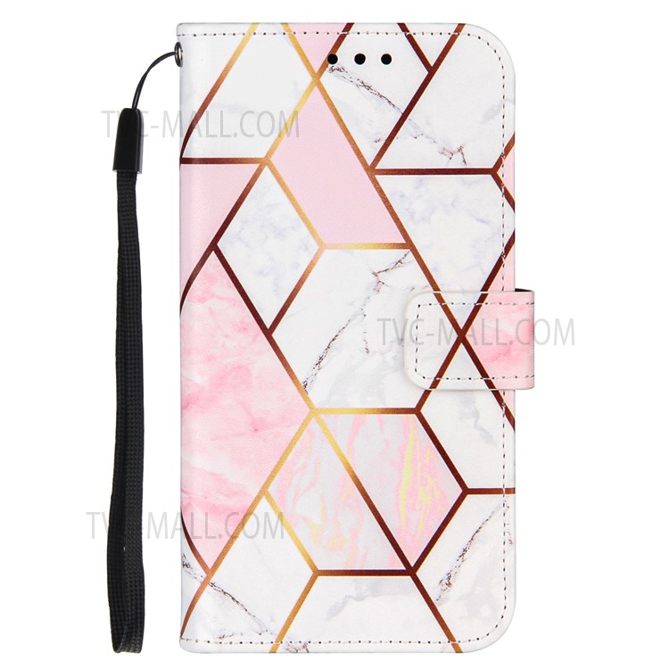 Motif en Marbre Épissant le Support de Portefeuille Couverture en Cuir Inner le Boîtier de Téléphone TPU Avec Sangle Pour Xiaomi Redmi Note 11 Pro 5G (chine) (mediatek) / Note 11 Pro + 5G - Rose / Blanc