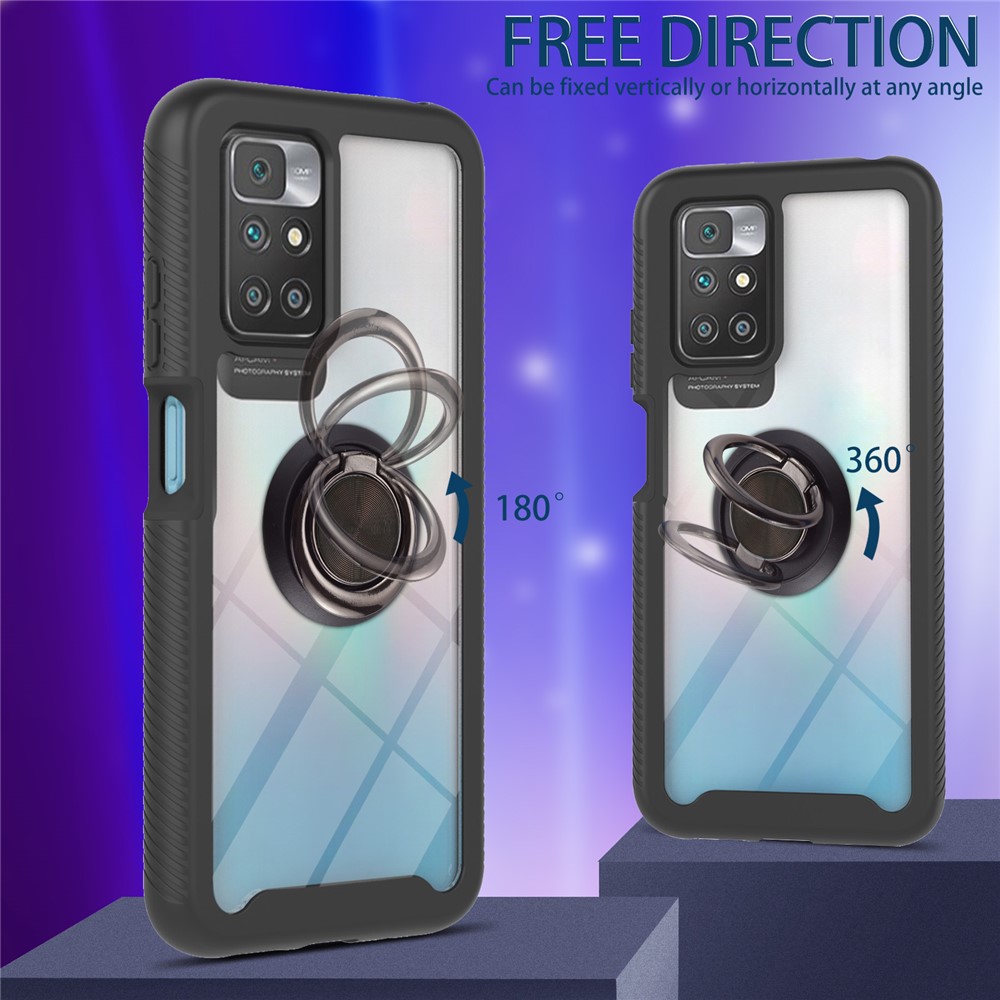 Drop-proof Anti-fingerprint TPU+PC Phone Case Cover with Ring Kickstand for Xiaomi Redmi 10 - Black-3
