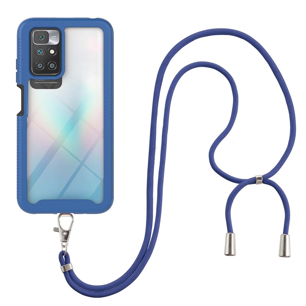 Anti-fingerprint Drop-proof TPU+PC Phone Case Cover with Adjustable Lanyard for Xiaomi Redmi 10 - Blue-1