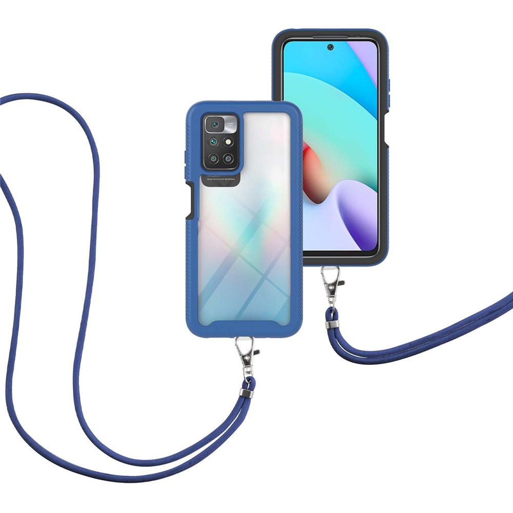 Anti-fingerprint Drop-proof TPU+PC Phone Case Cover with Adjustable Lanyard for Xiaomi Redmi 10 - Blue-2