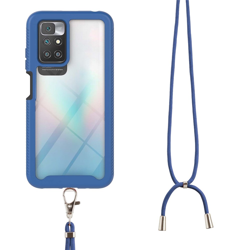 Anti-fingerprint Drop-proof TPU+PC Phone Case Cover with Adjustable Lanyard for Xiaomi Redmi 10 - Blue-3