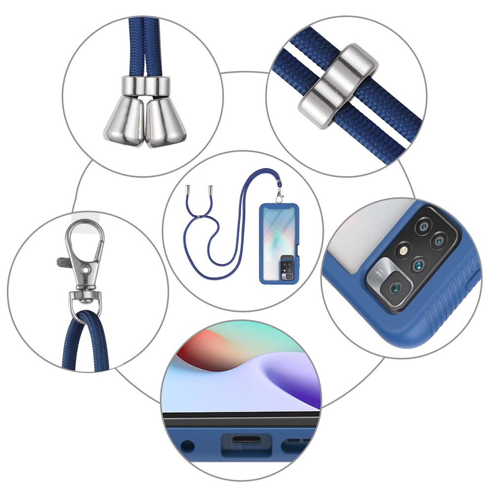 Anti-fingerprint Drop-proof TPU+PC Phone Case Cover with Adjustable Lanyard for Xiaomi Redmi 10 - Blue-4