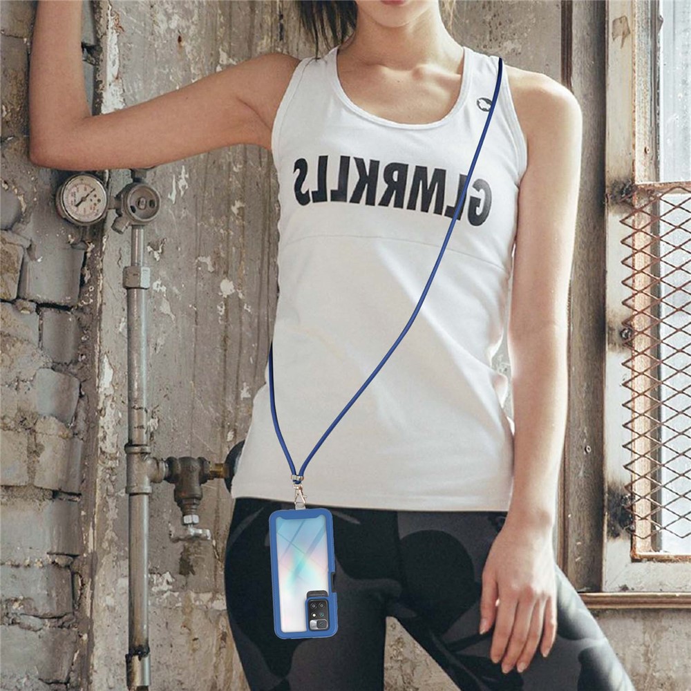 Anti-fingerprint Drop-proof TPU+PC Phone Case Cover with Adjustable Lanyard for Xiaomi Redmi 10 - Blue-5
