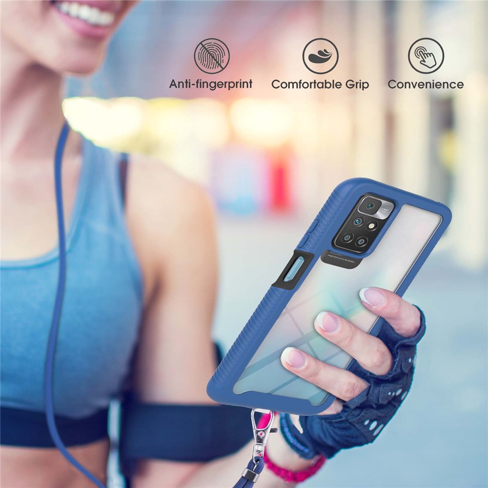 Anti-fingerprint Drop-proof TPU+PC Phone Case Cover with Adjustable Lanyard for Xiaomi Redmi 10 - Blue-6