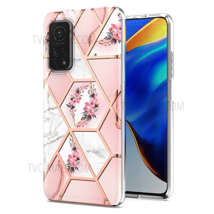Anti-fingerprint Marble Design IMD IML Electroplating Soft Touch Soft TPU Phone Case Cover for Xiaomi Mi 10T 5G/Mi 10T Pro 5G - Pink Flowers-1