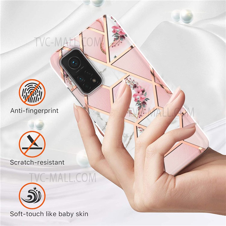 Anti-fingerprint Marble Design IMD IML Electroplating Soft Touch Soft TPU Phone Case Cover for Xiaomi Mi 10T 5G/Mi 10T Pro 5G - Pink Flowers-2