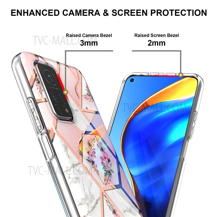 Anti-fingerprint Marble Design IMD IML Electroplating Soft Touch Soft TPU Phone Case Cover for Xiaomi Mi 10T 5G/Mi 10T Pro 5G - Pink Flowers-4