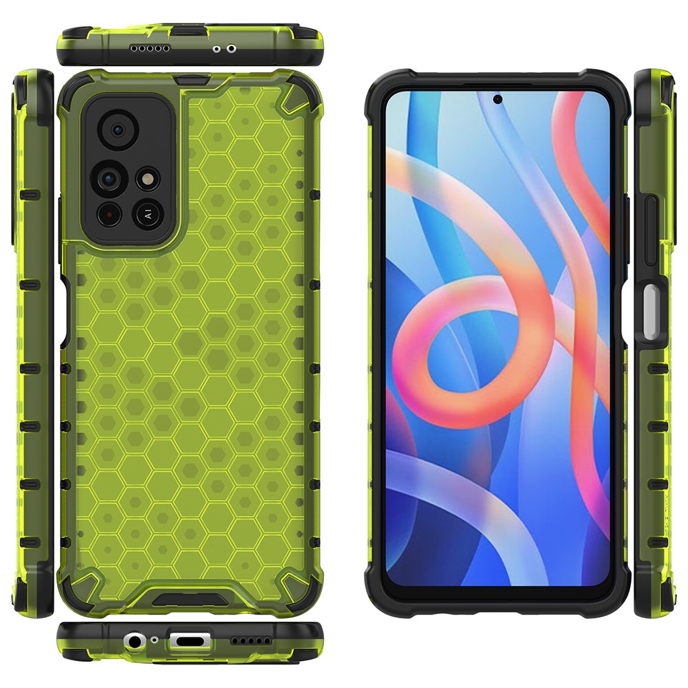 Honeycomb Pattern Scratch Resistant Shock-proof TPU + PC Combo Case for Xiaomi Redmi Note 11 5G / Poco M4 Pro 5G - Green-5