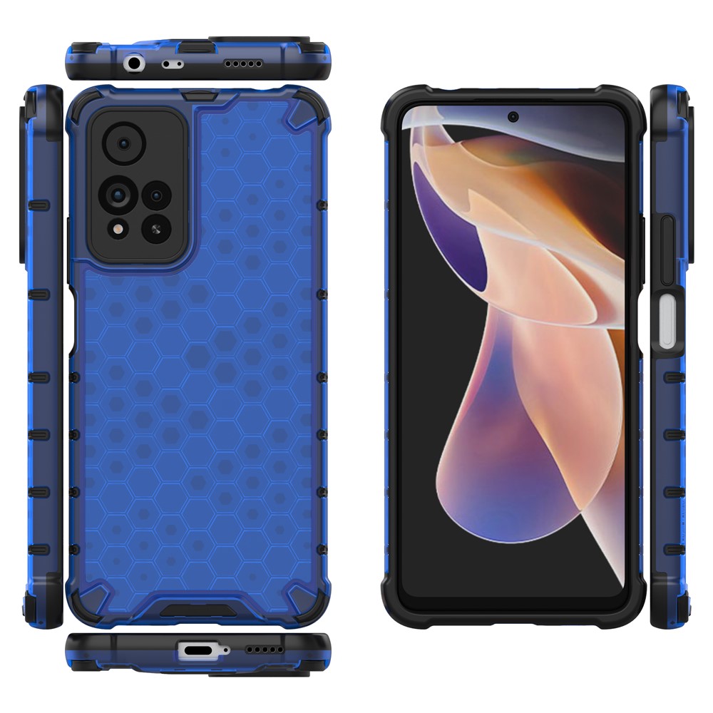 Pour Xiaomi Redmi Note 11 Pro + 5G / 11 Pro 5G (chine) (MediaTek) TPU + PC Téléphone Cover Scratch-resistant Honeycomb Modèle Étui de Téléphone à Résistance Aux Chocs - Bleu