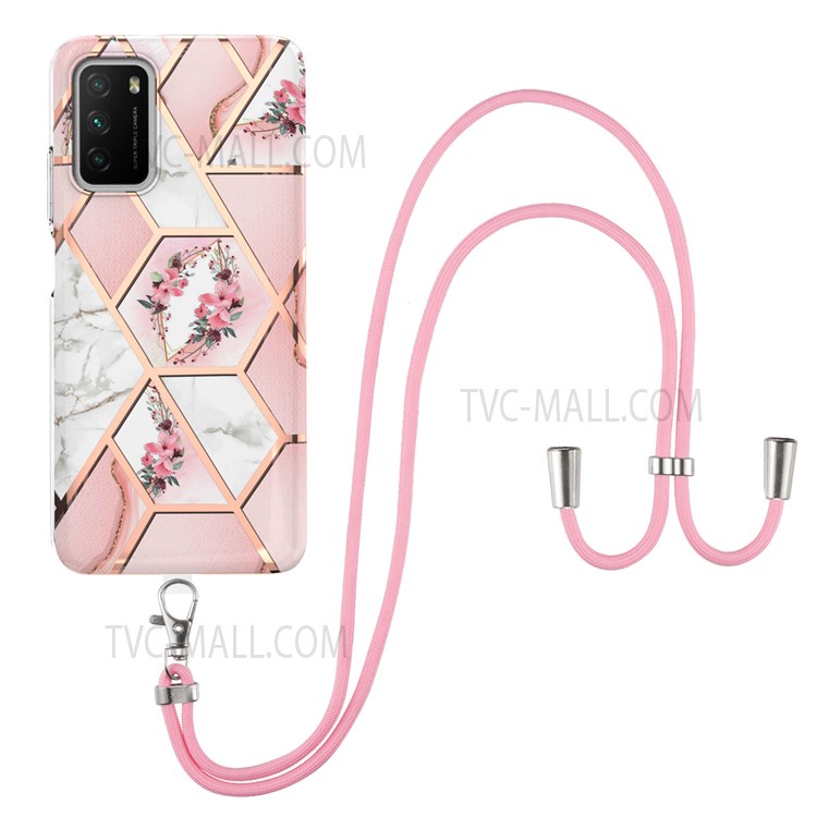 Light Slim IMD IML Electroplating Marble Flower Pattern Soft TPU Phone Cover for Xiaomi Poco M3/Redmi Note 9 4G (Qualcomm Snapdragon 662)/9T/9 Power - Pink Flowers-1