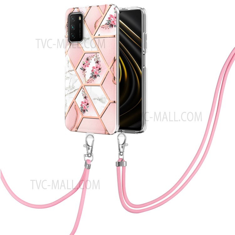 Light Slim IMD IML Electroplating Marble Flower Pattern Soft TPU Phone Cover for Xiaomi Poco M3/Redmi Note 9 4G (Qualcomm Snapdragon 662)/9T/9 Power - Pink Flowers-2