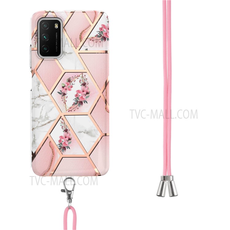 Light Slim IMD IML Electroplating Marble Flower Pattern Soft TPU Phone Cover for Xiaomi Poco M3/Redmi Note 9 4G (Qualcomm Snapdragon 662)/9T/9 Power - Pink Flowers-3