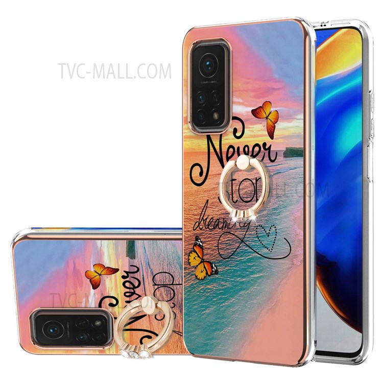Marble Pattern IMD Design Anti-Scratch Slim Flexible TPU Case with Ring Kickstand for Xiaomi Mi 10T Pro 5G / Mi 10T 5G / Redmi K30S - Never Stop Dreaming-1