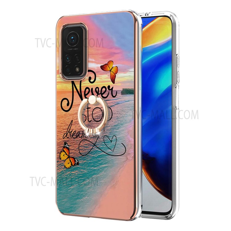 Marble Pattern IMD Design Anti-Scratch Slim Flexible TPU Case with Ring Kickstand for Xiaomi Mi 10T Pro 5G / Mi 10T 5G / Redmi K30S - Never Stop Dreaming-2