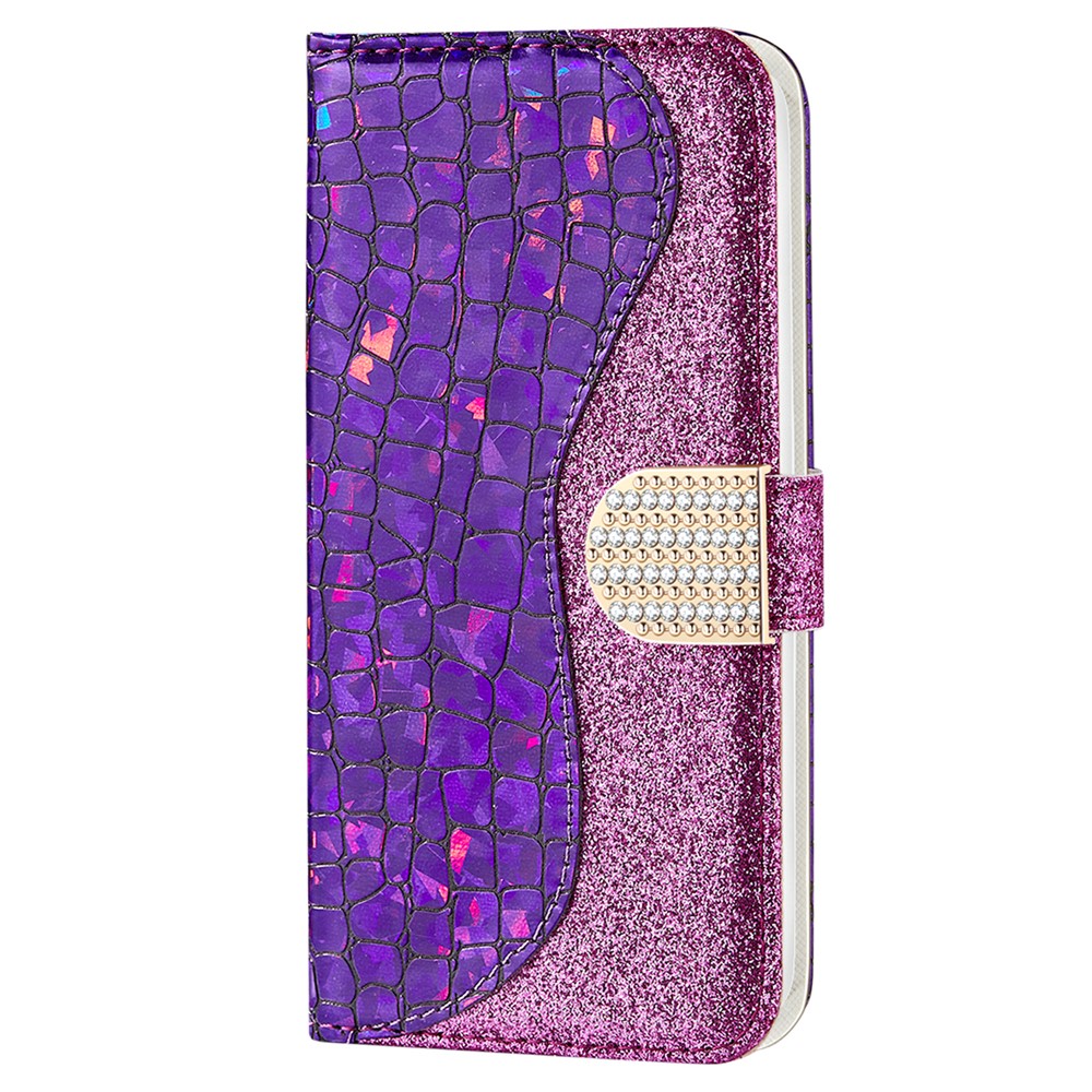Crocodile Texture Glittery Powder Shockproof TPU+PU Leather Stand Wallet Case for Xiaomi Redmi Note 11 5G / Poco M4 Pro 5G - Purple-2