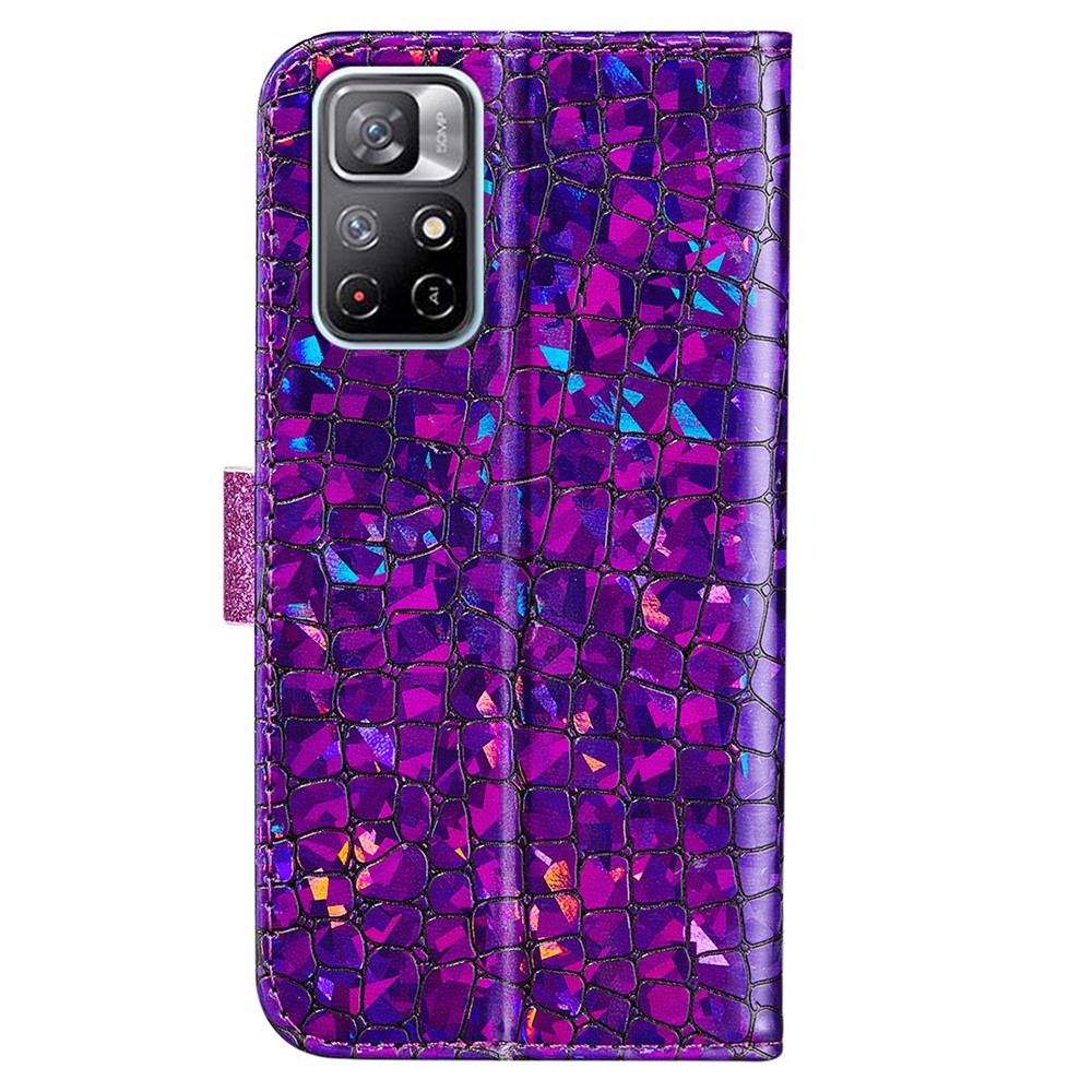 Crocodile Texture Glittery Powder Shockproof TPU+PU Leather Stand Wallet Case for Xiaomi Redmi Note 11 5G / Poco M4 Pro 5G - Purple-3