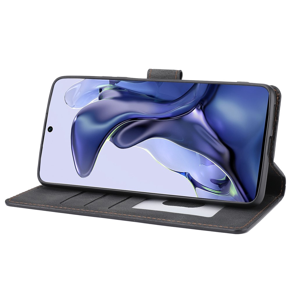 Scratch Resistant PU Leather Classic Stand Cover Flip Folio Wallet Phone Case with Strap for Xiaomi 11T / 11T Pro - Black-5