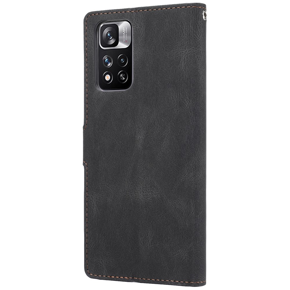 Magnetic Classic Style PU Leather Wallet Case Stand Anti-Scratch Full Protective Phone Cover with Strap for Xiaomi Redmi Note 11 Pro / Note 11 Pro+ - Black-3