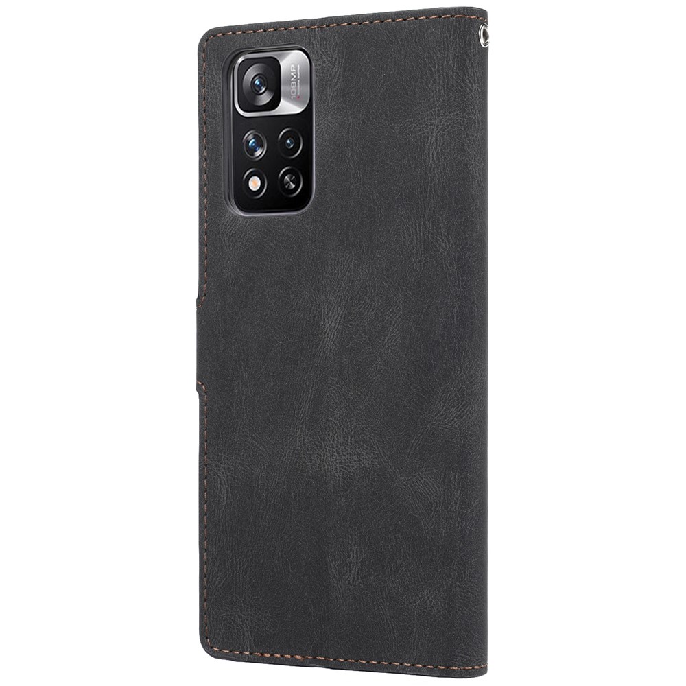 Magnetic Classic Style PU le Cuir Portefeuille Case de Boîtier Anti-rayures Couverture de Téléphone de Protection Complète Avec Sangle Pour Xiaomi Redmi Note 11 Pro 5G (chine) (mediatek) / Note 11 Pro + 5G - le Noir