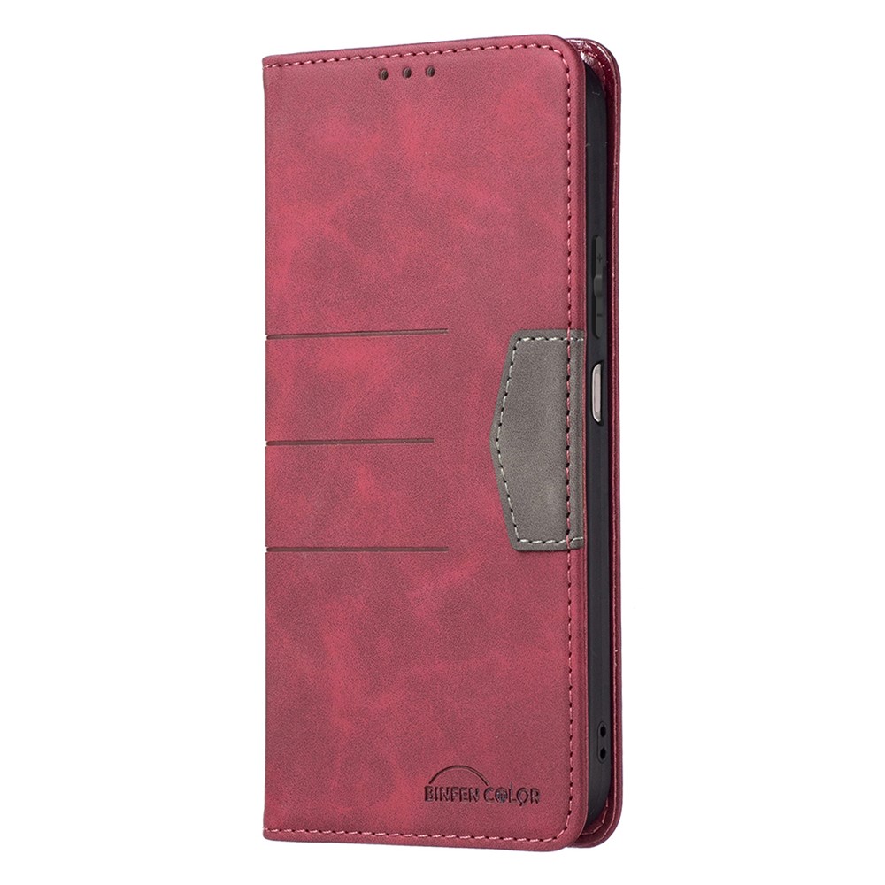 BINFEN COLOR For Xiaomi Redmi Note 10 Pro 4G (Global) / Redmi Note 10 Pro Max Wallet Auto-absorbed Flip Phone Case Stand Design TPU+PU Leather Phone Covering - Red-4
