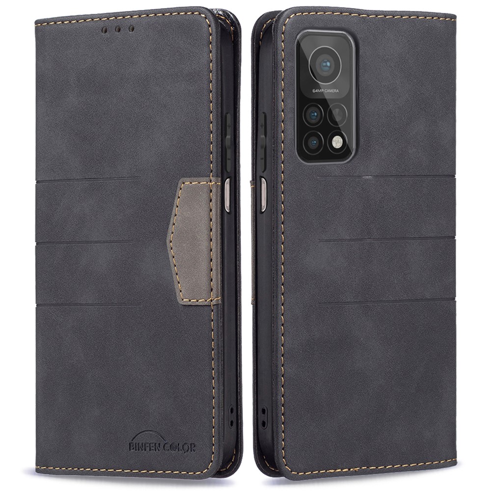 BINFEN COLOR Fashionable Magnetic Bi-color Flip Phone Covering Shell Wallet Function Stand Design Leather Phone Case for Xiaomi Mi 10T Pro 5G / Mi 10T 5G / Redmi K30S - Black-1