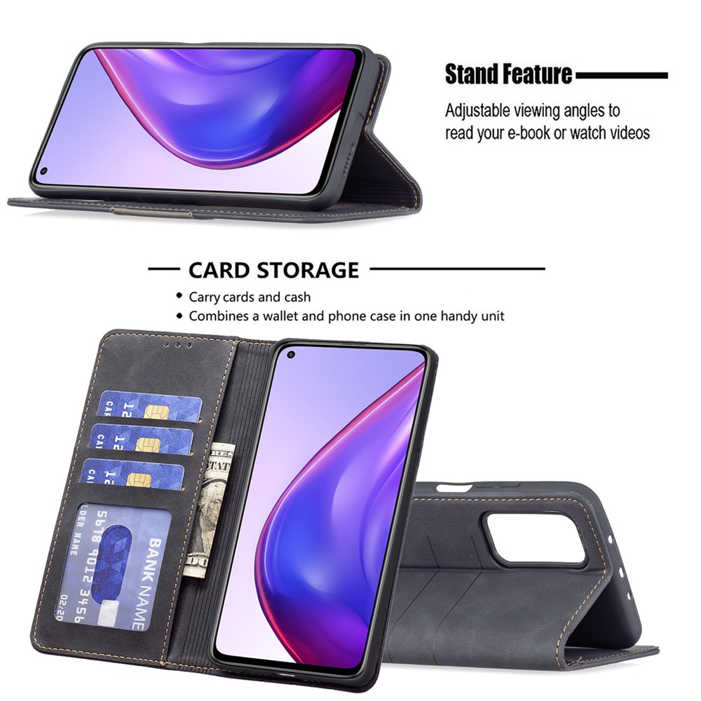 BINFEN COLOR Fashionable Magnetic Bi-color Flip Phone Covering Shell Wallet Function Stand Design Leather Phone Case for Xiaomi Mi 10T Pro 5G / Mi 10T 5G / Redmi K30S - Black-2