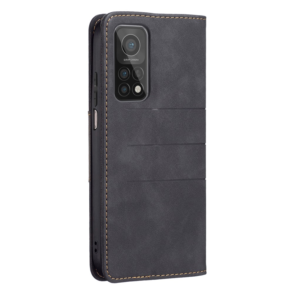 BINFEN COLOR Fashionable Magnetic Bi-color Flip Phone Covering Shell Wallet Function Stand Design Leather Phone Case for Xiaomi Mi 10T Pro 5G / Mi 10T 5G / Redmi K30S - Black-5