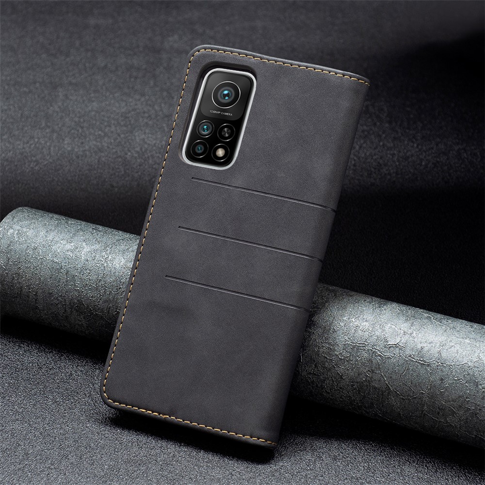 BINFEN COLOR Fashionable Magnetic Bi-color Flip Phone Covering Shell Wallet Function Stand Design Leather Phone Case for Xiaomi Mi 10T Pro 5G / Mi 10T 5G / Redmi K30S - Black-7
