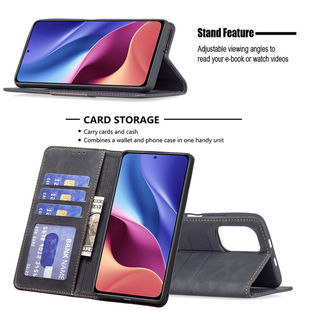BINFEN COLOR BF10 Magnetic Auto Closing PU Leather Splicing Phone Case Cover with Stand Wallet for Xiaomi Mi 11i/Poco F3/Redmi K40/Redmi K40 Pro - Black-4