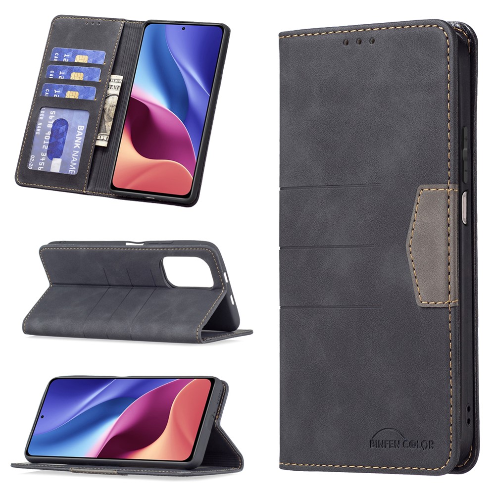 BINFEN COLOR BF10 Magnetic Auto Closing PU Leather Splicing Phone Case Cover with Stand Wallet for Xiaomi Mi 11i/Poco F3/Redmi K40/Redmi K40 Pro - Black-9