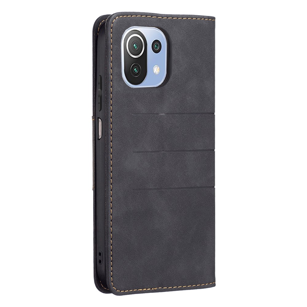 BINFEN COLOR BF10 Auto-absorbed Magnet Splicing PU Leather + TPU Phone Cover Stand Wallet Case for Xiaomi 11 Lite 5G NE/Mi 11 Lite 4G/5G - Black-3