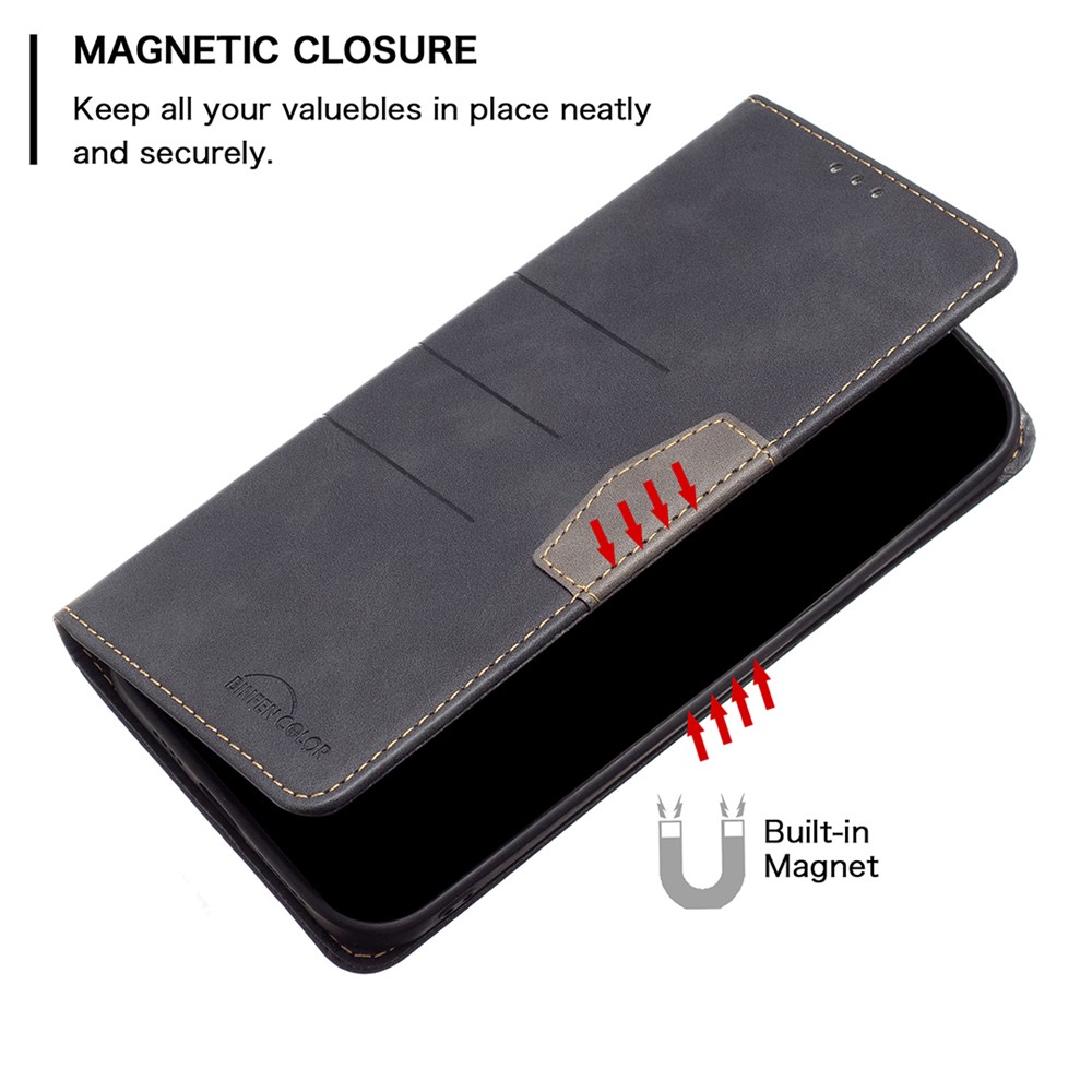 BINFEN COLOR BF10 Auto-absorbed Magnet Splicing PU Leather + TPU Phone Cover Stand Wallet Case for Xiaomi 11 Lite 5G NE/Mi 11 Lite 4G/5G - Black-5