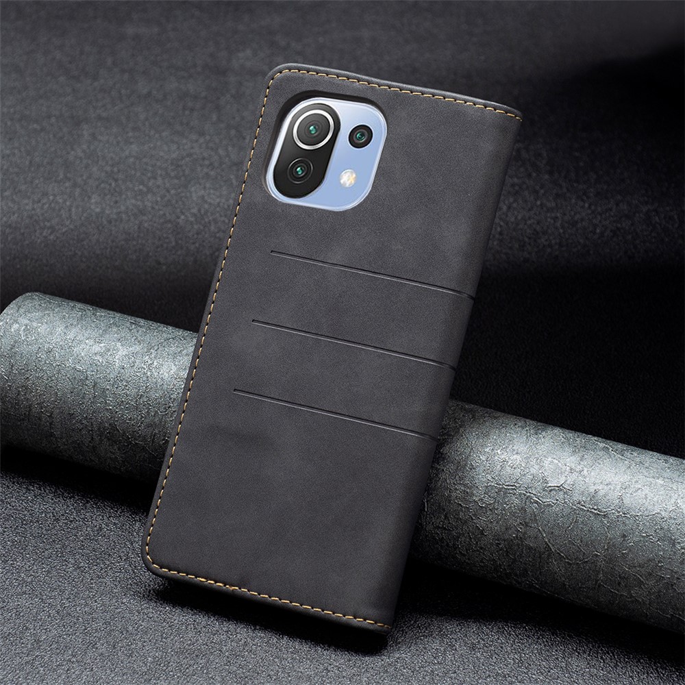 BINFEN COLOR BF10 Auto-absorbed Magnet Splicing PU Leather + TPU Phone Cover Stand Wallet Case for Xiaomi 11 Lite 5G NE/Mi 11 Lite 4G/5G - Black-7