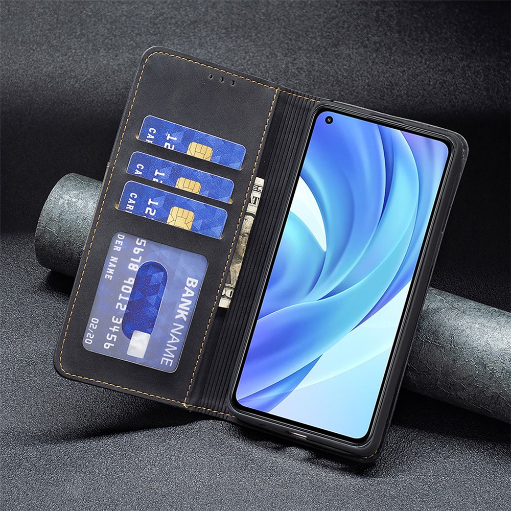 BINFEN COLOR BF10 Auto-absorbed Magnet Splicing PU Leather + TPU Phone Cover Stand Wallet Case for Xiaomi 11 Lite 5G NE/Mi 11 Lite 4G/5G - Black-8