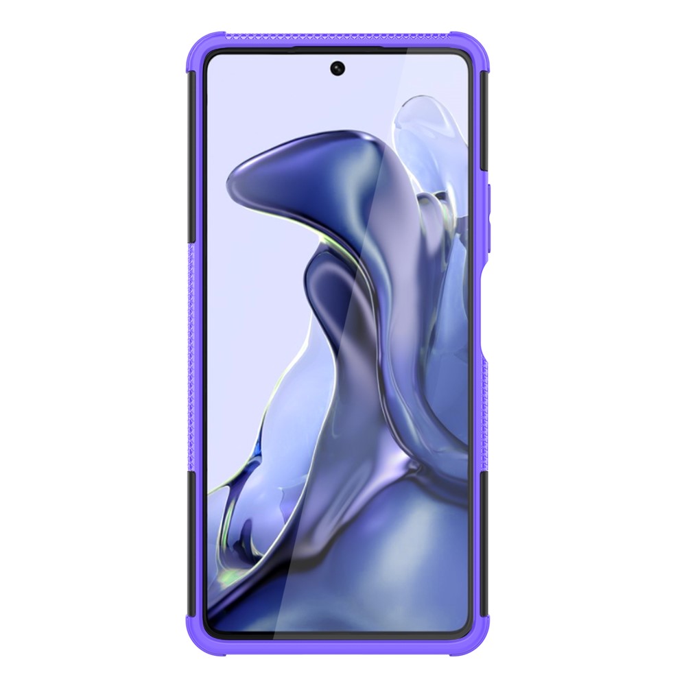 Protección de Caída de Textura de Neumáticos Frías TPU Soft TPU + Hard PC Case de Teléfono Híbrido Para Xiaomi 11T/11T Pro - Violeta