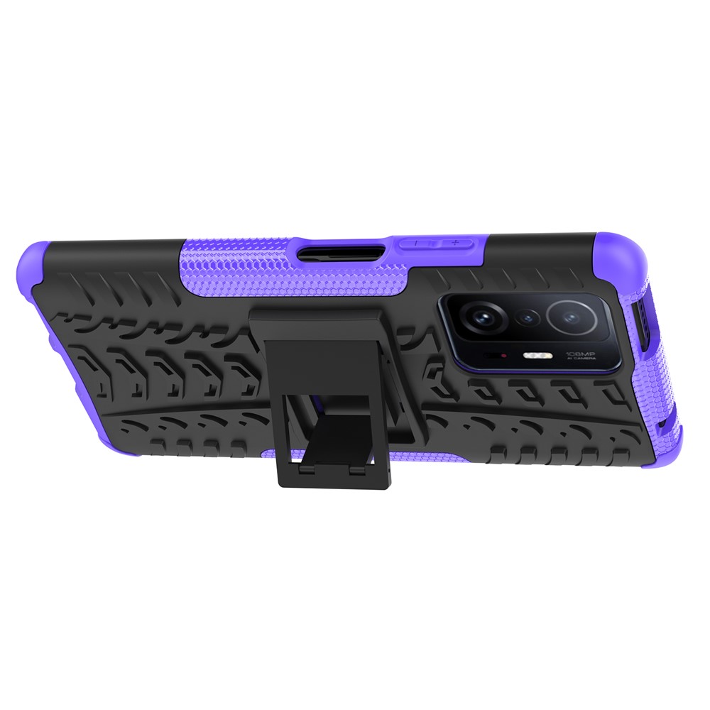 Protección de Caída de Textura de Neumáticos Frías TPU Soft TPU + Hard PC Case de Teléfono Híbrido Para Xiaomi 11T/11T Pro - Violeta