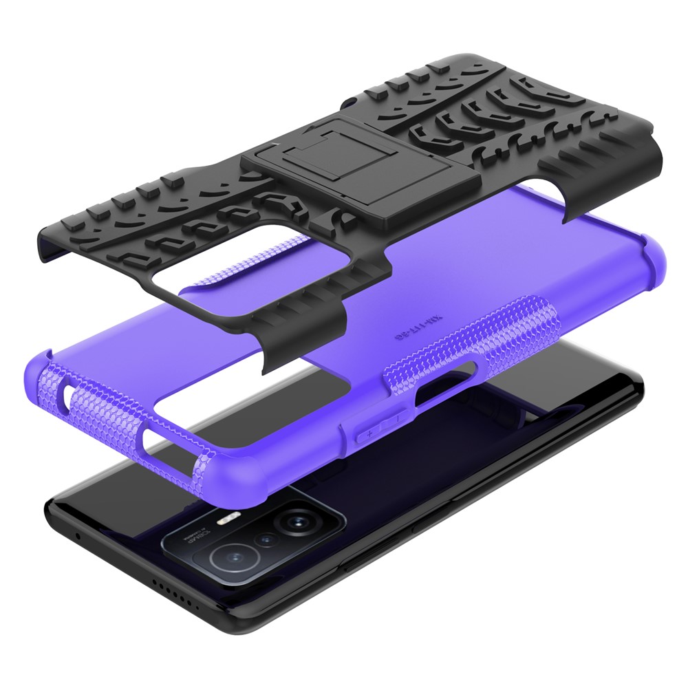 Proteção Contra Queda de Textura do Pneu Frio TPU Macio + Capa de Telefone Híbrida de PC Rígido Para Xiaomi 11t/11t Pro - Roxo