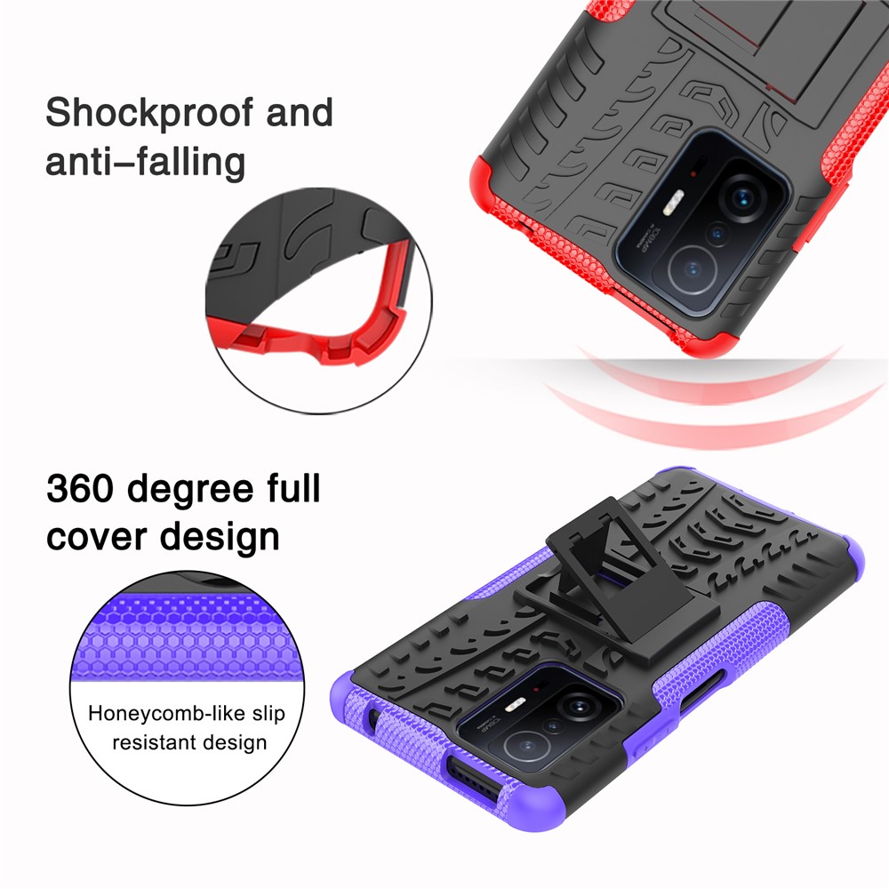 Cool Tire Texture Fall Protection Soft TPU + Hard PC Hybrid Phone Case for Xiaomi 11T/11T Pro - Purple-8