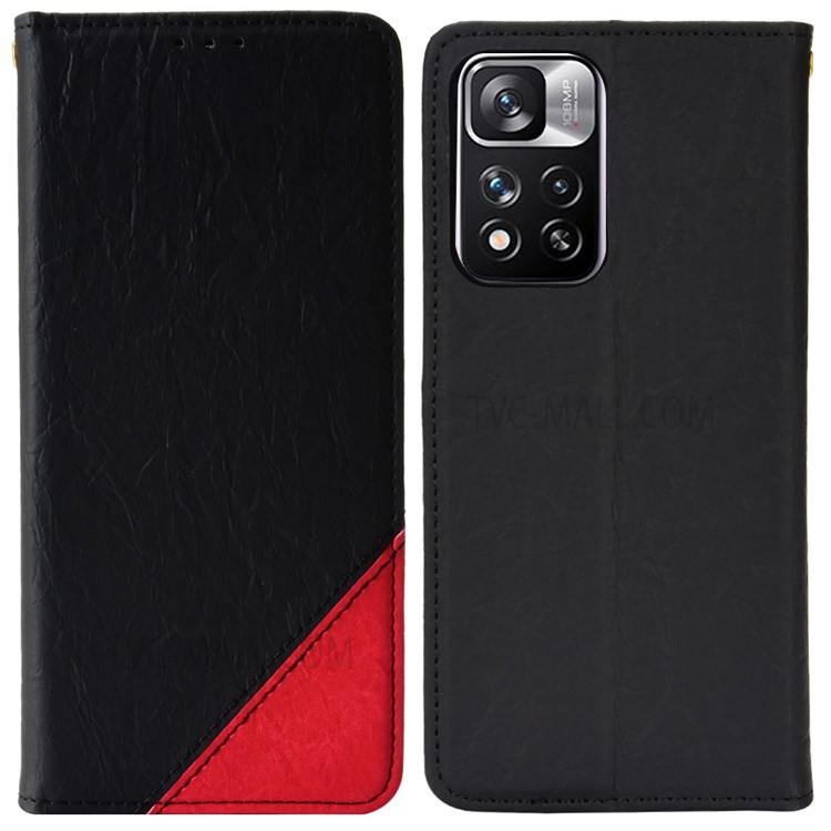 Color Splicing Magnetic Auto Closing PU Leather Stand Wallet Phone Case Cover for Xiaomi Redmi Note 11 Pro 5G/Note 11 Pro+ 5G - Black-1