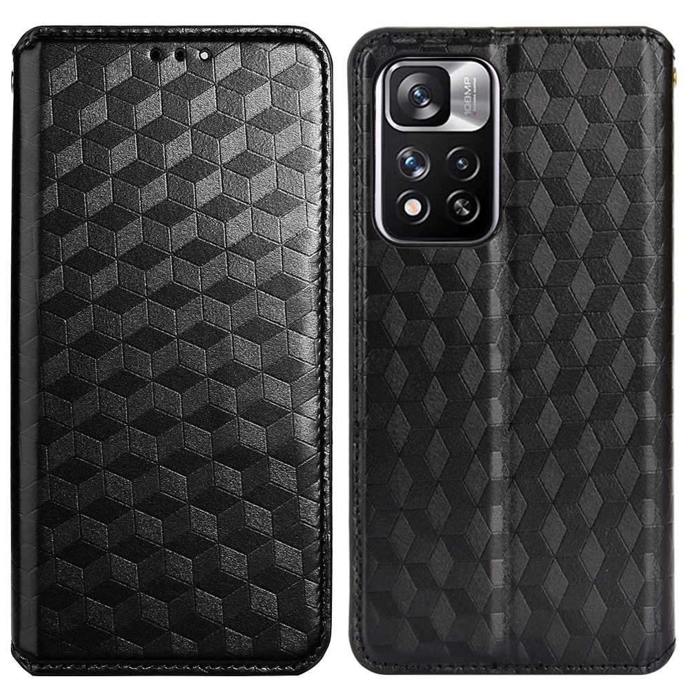 3D Rhombus Pattern Imprinted PU Leather Cover Stand Wallet Auto Closing Magnet Phone Case for Xiaomi Redmi Note 11 Pro 5G/Note 11 Pro+ 5G - Black-1