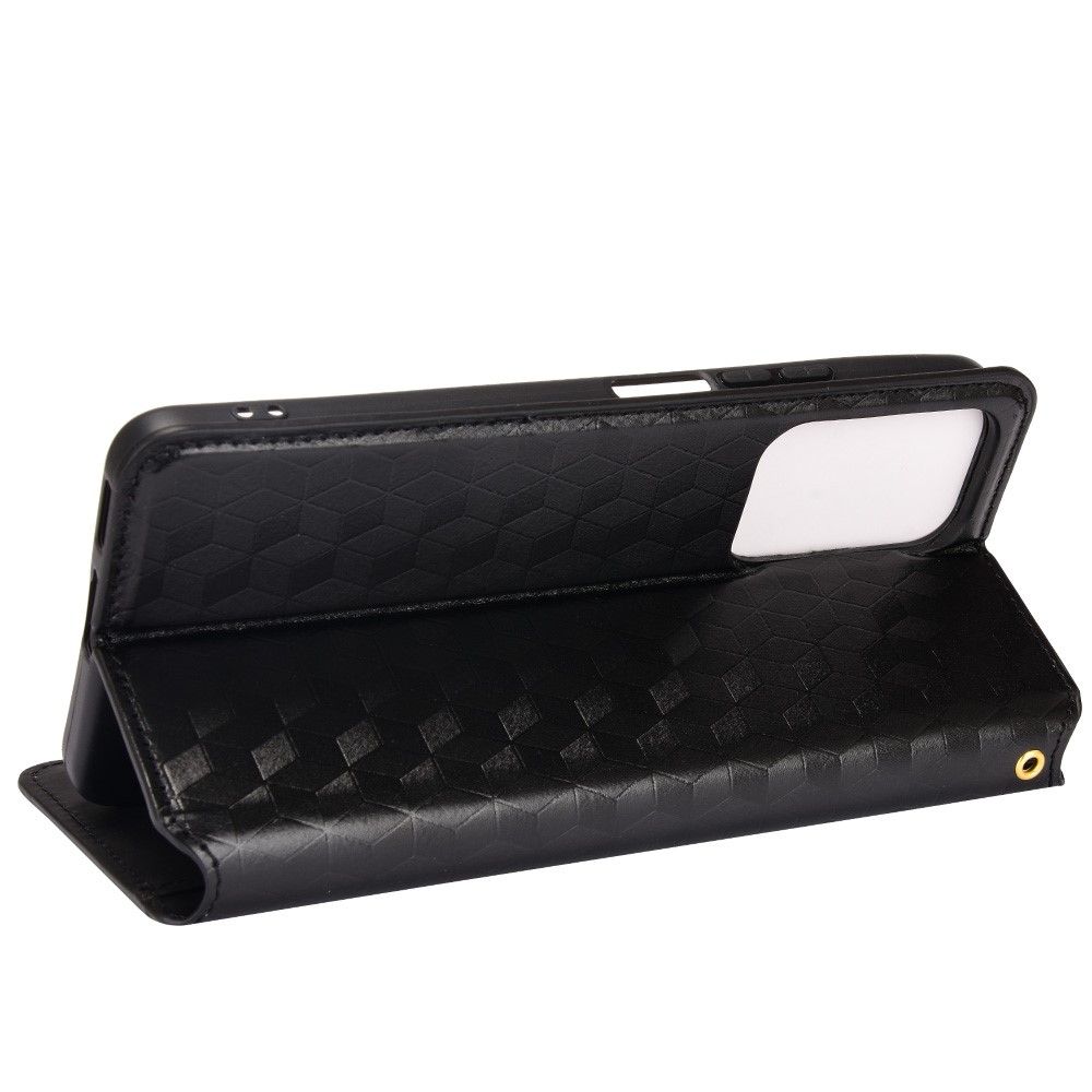 3D Rhombus Pattern Imprinted PU Leather Cover Stand Wallet Auto Closing Magnet Phone Case for Xiaomi Redmi Note 11 Pro 5G/Note 11 Pro+ 5G - Black-4