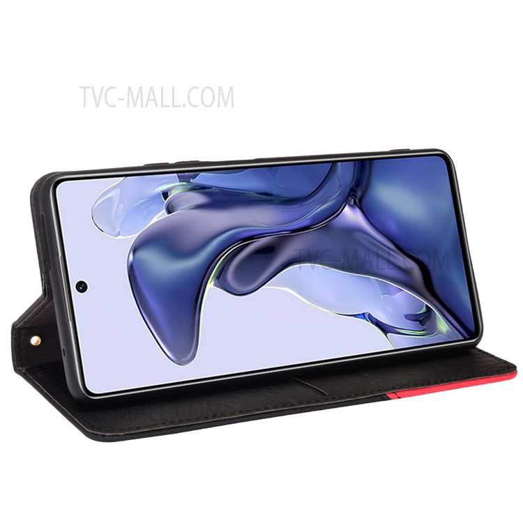 Color Splicing PU Leather + TPU Stand Wallet Protective Phone Case Cover for Xiaomi 11T/11T Pro - Black-4