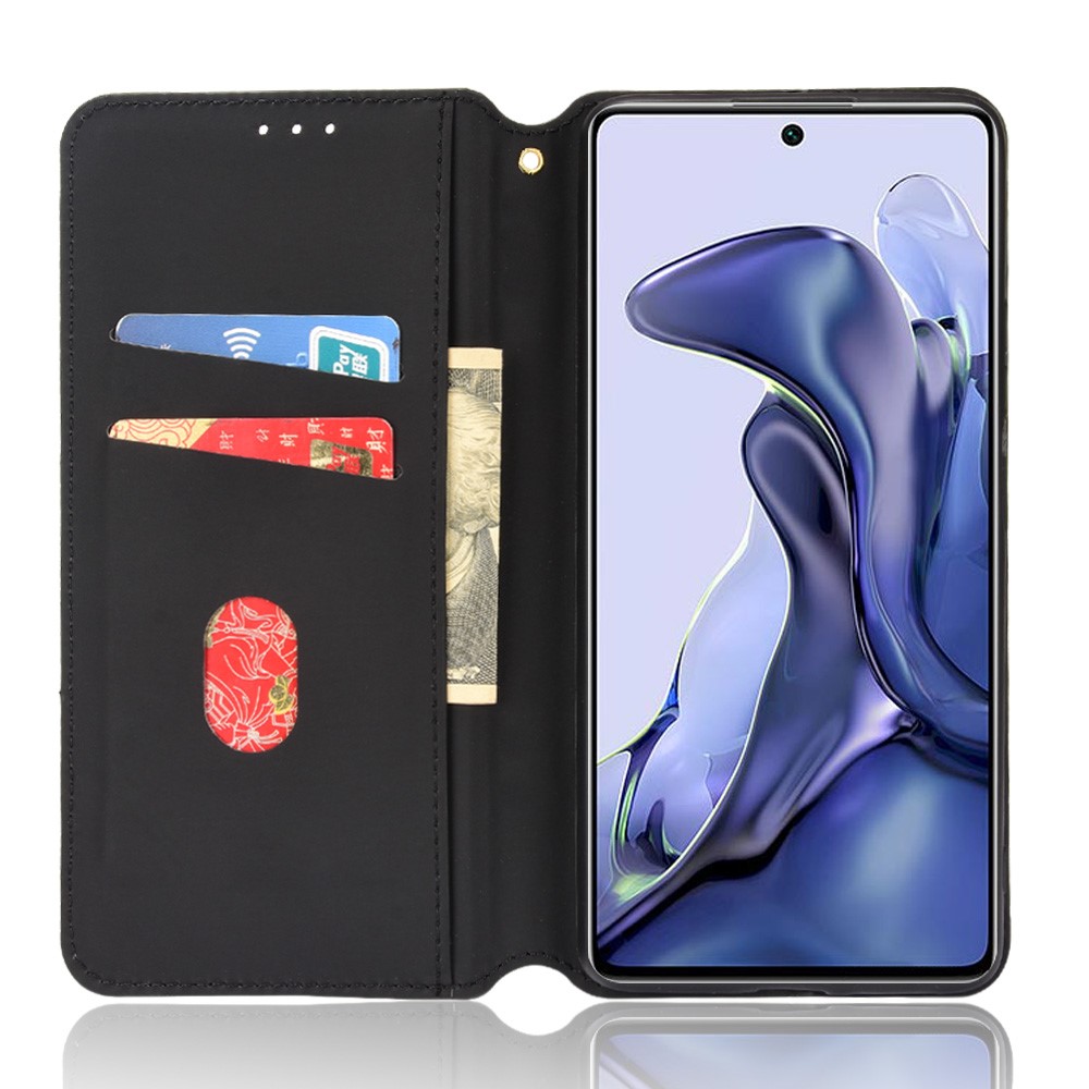 Magnetic Auto-absorbed Imprinting 3D Rhombus Pattern Stand Wallet Leather Phone Case Cover for Xiaomi 11T/11T Pro - Black-5
