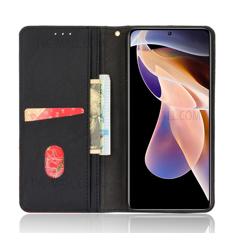 Magnetic Auto-absorbed Bi-color Splicing Stand Wallet Leather Case Phone Cover for Xiaomi Redmi Note 11 5G/Poco M4 Pro 5G - Black-5