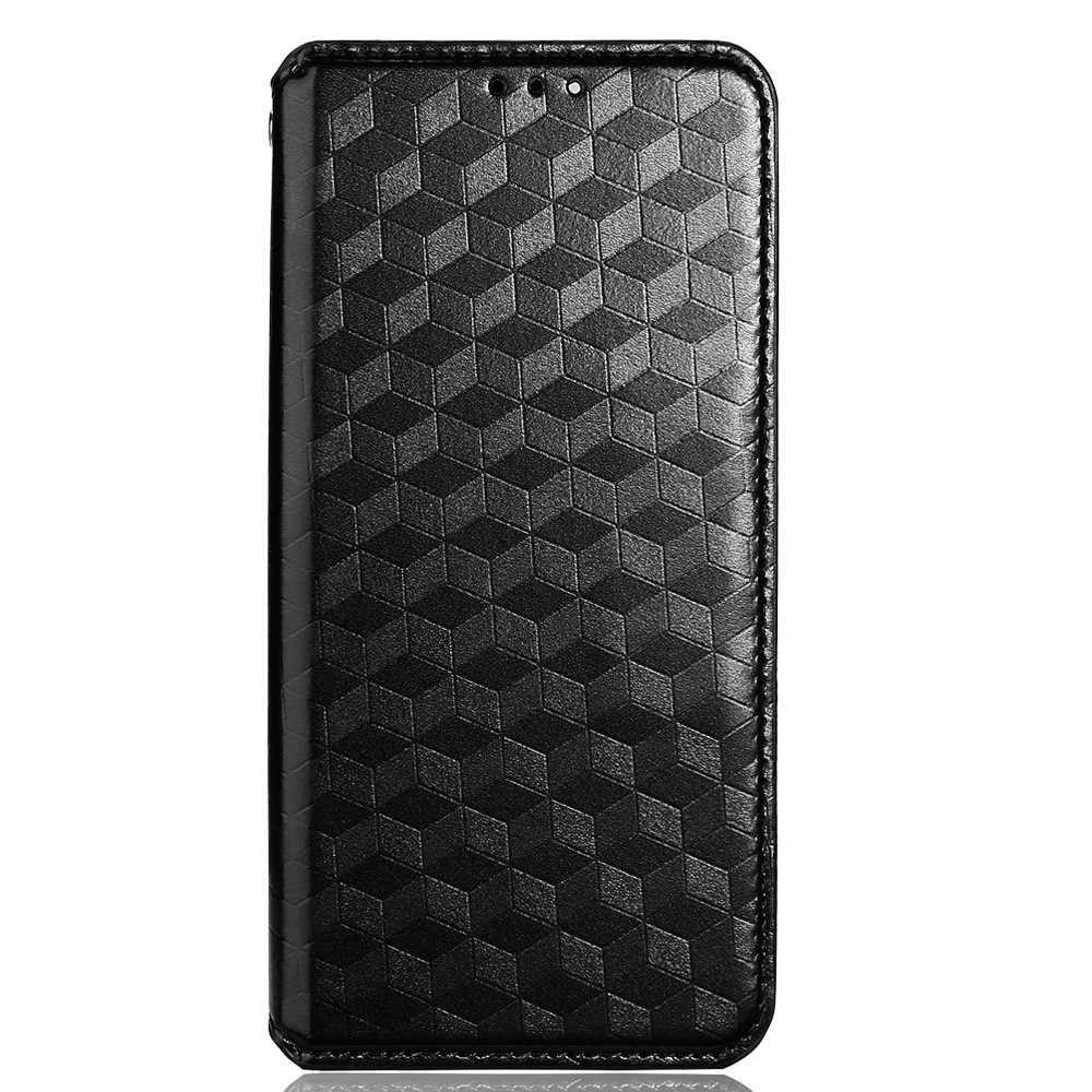 3D Rhombus Pattern PU PU Stand Stand Capa de Peleto de Pleo de Proteção Para Xiaomi Redmi Nota 11 5G (China) (MediaTek)/Redmi Nota 11t 5g/redmi Nota 11s 5g - Preto