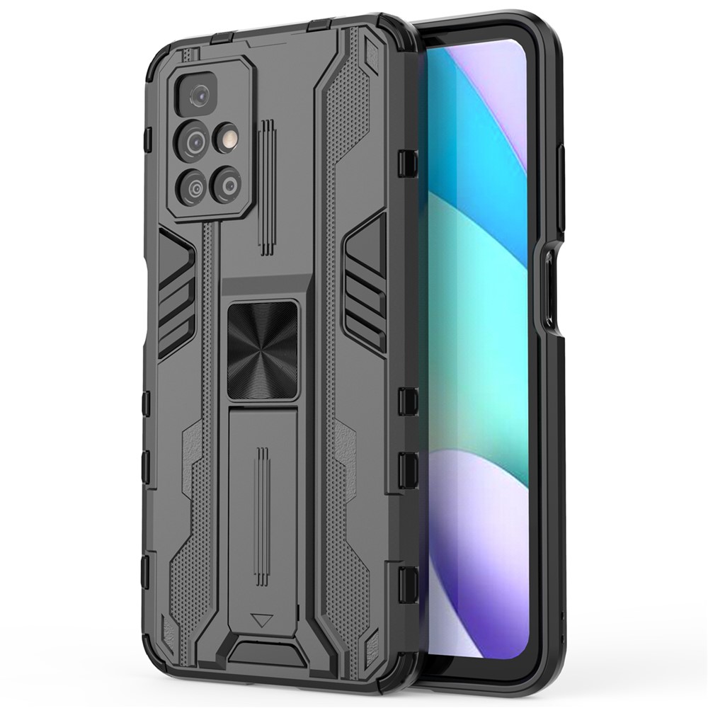 Hybrid Shockproof Heavy Duty Combo Hard PC Soft TPU Protective Case with Kickstand for Xiaomi Redmi 10 - Black-1